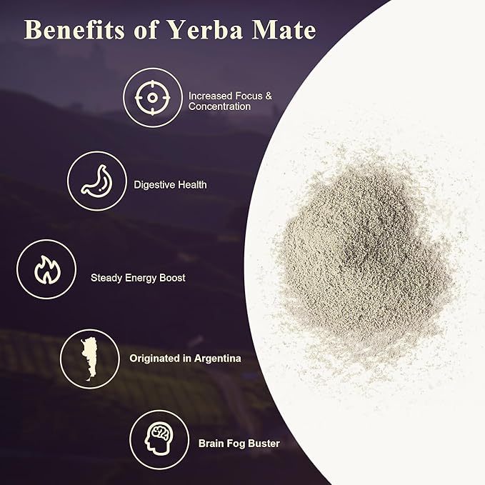 Yerba Mate Peach Mango Energy Tea Powder – Clean Plant-Based Focus Drink with Probiotics & Adaptogens – Low Sugar, No Crash, Smooth Taste – 30 Refreshing Servings