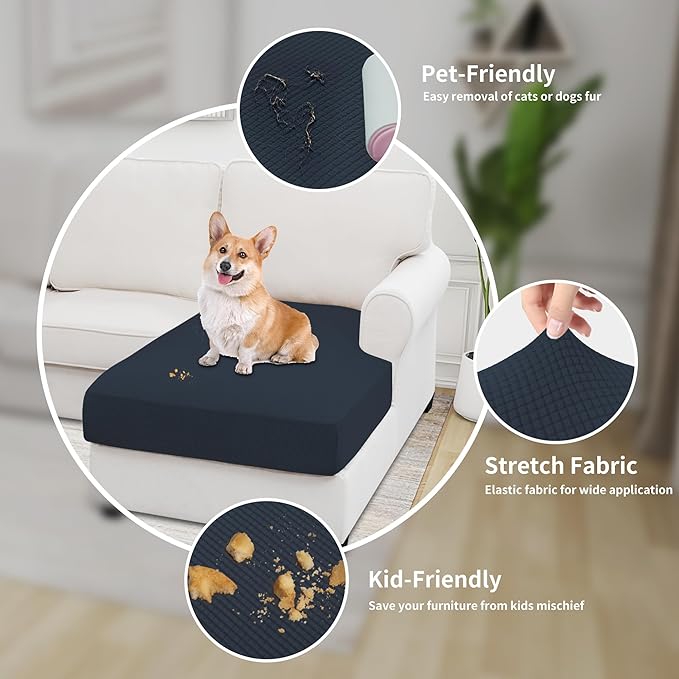 Easy-Going Stretch Sectional Couch Covers 1 Piece Chaise Lounge Slipcover L Shape Separate Cushion Couch Seat Chaise Cover for Both Left/Right Sectional Couch Dark Blue