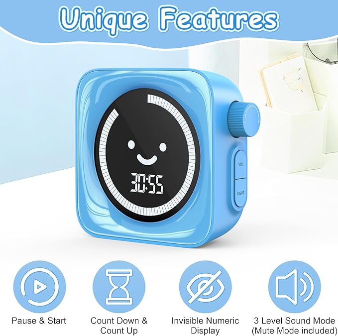 Visual Timer for Kids, 99 Minute Digital Cute Kids Visual Timer Classroom Timer for Homeschool Supplies Study Teaching Time Management Tool Countdown Count Up Timer, Blue 2Pack