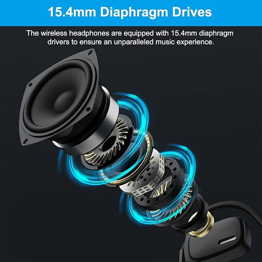 Bluetooth Headphones, Bluetooth V5.4 Wireless Headphones with Noise Cancelling Mic, 12H Playtime, 15.4mm Diaphragm Driver, Open Ear Headset for Office Meeting Running Cycling Driving (Black)