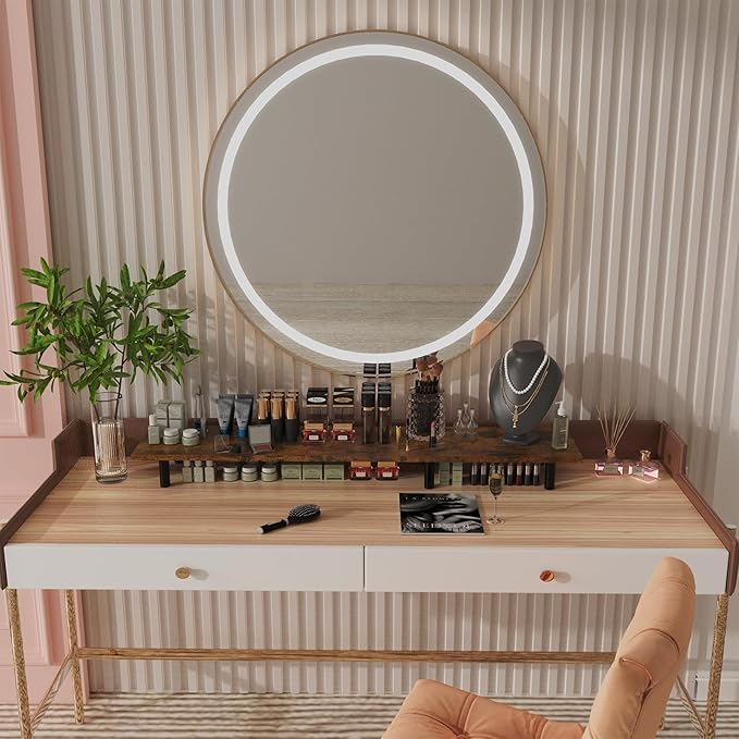 Large Dual Monitor Stand Riser 43.3IN，Vintage Home Office Storage For Desk Accessories，Solid Wod Desk With Adjustable Legs For computer/PC/Laptop/Printer/Container/dressing table