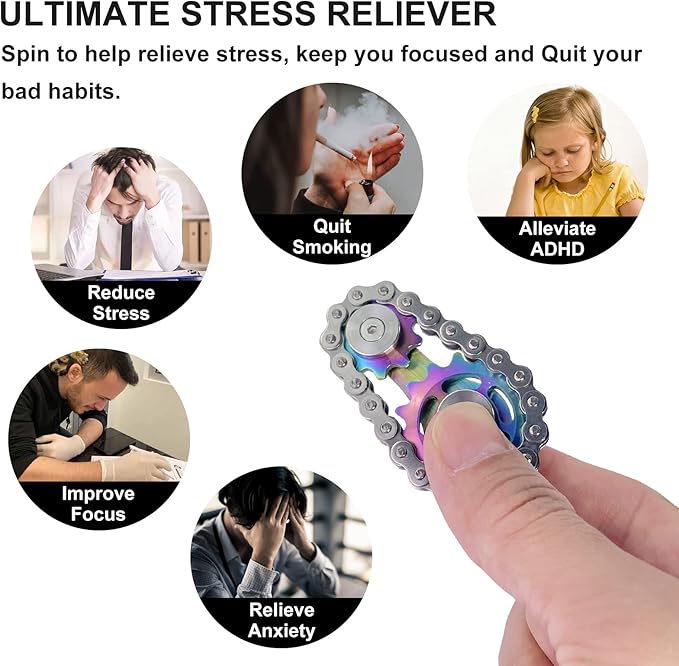 Bike Chain Gear Fidget Spinner, Metal Sprocket Chain Fidget Toy, Stress Anxiety Relief Fidget Toy, Stainless Steel Durable Mechanics W/Smooth Bearings EDC Novelty Toy (Colorful)