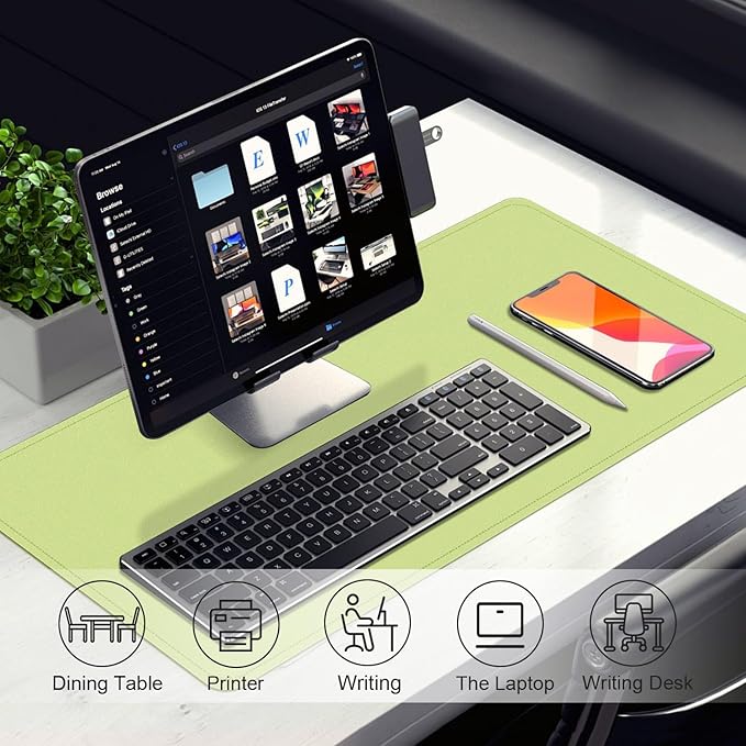 Matcha Green Leather Desk Pad Protector, 47.2'' x 23.6'', Suede Base Non-Slip Office Mat, Waterproof Writing Pad for Home and Office