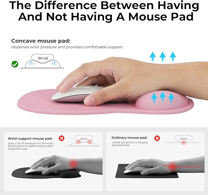 EooCoo Ergonomic Mouse Pad with Gel Wrist Rest Support Middle Concave Design, Relieve Wrist Pain Mousepad, Non-Slip Base for Laptop, Computer, Office Desk Accessories for Women, Carpal Tunnel Syndrome