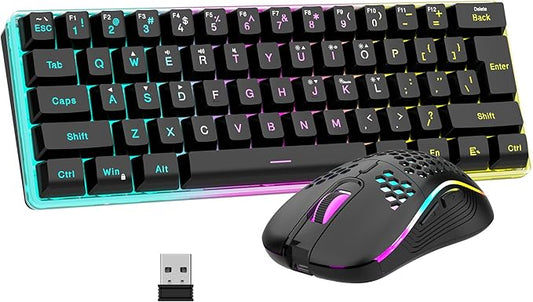 RedThunder 60% Wireless Gaming Keyboard & Mouse Combo with Rechargeable Battery, Ultra-Compact Small RGB Mechanical Feel Keyboard, Ergonomic Lightweight Honeycomb Optical Mouse for Gaming/Business