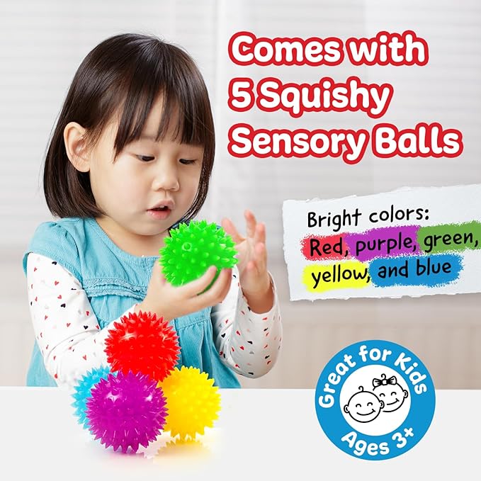 IMPRESA Spiky Balls for Kids & Adults - 5 Pack of Multicolor Fidget Toys - Squeeze Balls for Kids and Adults with ADHD and Autism, BPA, Phthalate, and Latex-Free