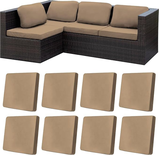 8Pcs Stretch Patio Cushion Covers,Outdoor Couch Covers Replacement,Outdoor Couch & Sofa Slipcovers,for Patio Furniture Cushion Covers,Washable Reusable Furniture Protector (Khaki, Cover Only)