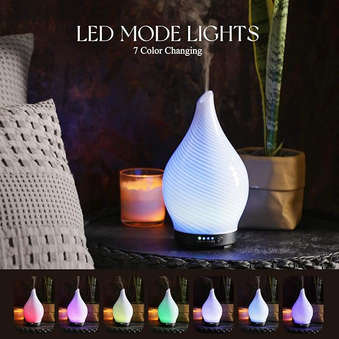 Porseme 150ml Essential Oil Diffuser Glass Color Changing Aroma Air Diffusers Aromatherapy Ultrasonic Cool Mist Humidifier 6 Running Hours Waterless Auto-Off for Sleeping Yoga Office Spa (Pure Purple)