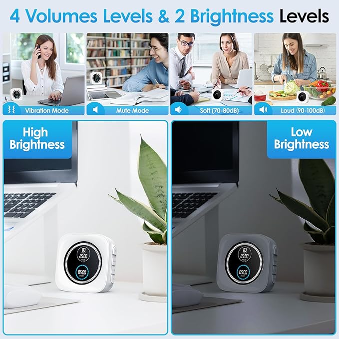 99-Minute Visual Timer with Pomodoro Timer Productivity Focus Timer Countdown Stopwatch Desk ADHD for Study, Work, Student, Procrastination, Loud Alarm/Mute/Vibration, 2 Brightness Levels