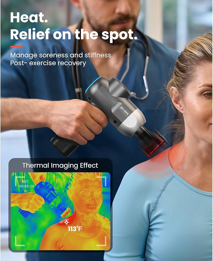 BOB AND BRAD C2 Plus Massage Gun with Heat, Deep Tissue Percussion Massager Gun, Muscle Massager, Electric Back Massagers for Professional Athletes Home Gym