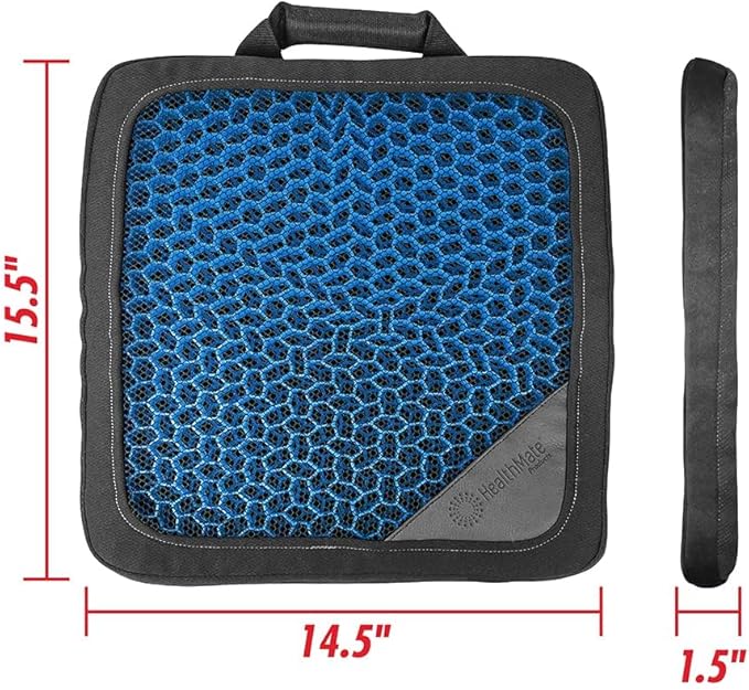 HEALTHMATE Comfy Gel Cushion Gel Seat Cushion for Long Sitting for Back, Sciatica and Tailbone Pain Relief, for Office Chair, Car, Wheelchair, Long Trips (Square)