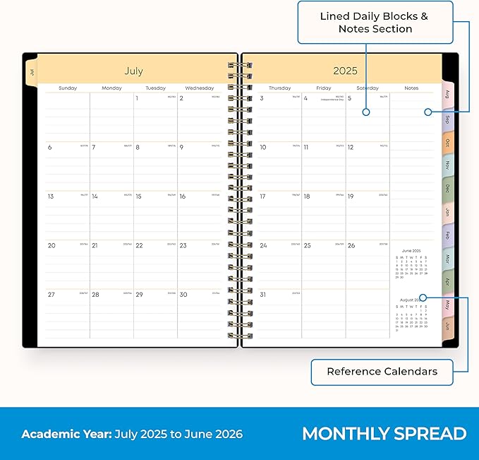 Blue Sky 2025-2026 Weekly and Monthly Academic Year Planner Calendar, July 2025 - June 2026, 5.8" x 8.6", Flexible Cover, Wirebound, Laminated Tabs, Storage Pocket, Gemini