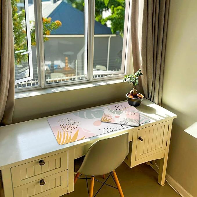 iCasso Desk Pad,Extended Gaming Mouse Pad (35.4x15.7 in), Large Non-Slip Rubber Base Mousepad with Stitched Edges, Waterproof Keyboard Mouse Mat Desk Pad for Work, Office, Home (Morandi)