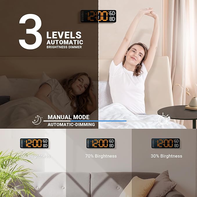 10" Digital Wall Clock: Dual Alarm Wall Mount Decor Clock for Living Room Classroom Office Desk, House Warming Gifts New Home Decor, Gift for Mom Dad Seniors Teen Orange