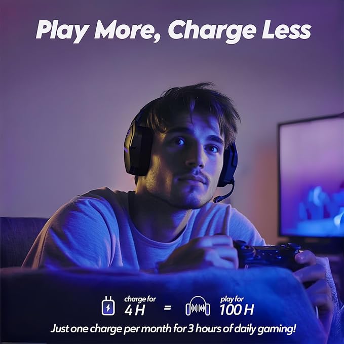 NUBWO Wireless Gaming Headset with Mic for Ps5 Ps4 PC, Zero Interference, 100-Hour Battery All-Day Play, 23ms Sync for Fortnite & Call of Duty/FPS Gamers, Triple Mode All Devices Compatible - Purple