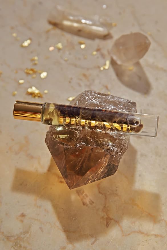 Essential Oil Rollerballs, .34 OZ, Defense - Smoky Quartz Crystal Infused - Scents of Frankincense, Neroli, & Sage - Aromatherapy Roll On Oils, Skin Care, Massage