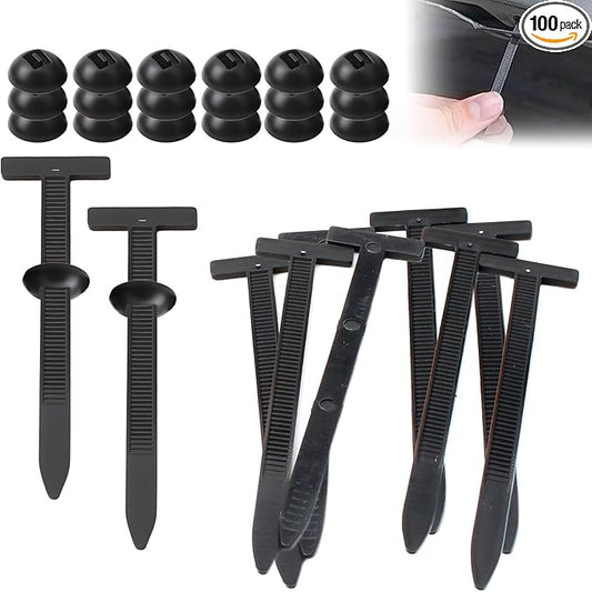 100Pcs Nylon Universal Cable Tie Buckle, New Heavy Duty Self-Locking Nylon Zip Ties Holder with Pin & Button, Multipurpose Plastic Cable Ties Tool for Car Daily Repair Quick Auto Fixing