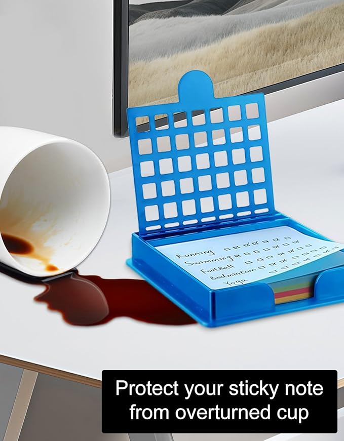 Sticky Note Holder Compatible with Post It Notes, 3x3 Sticky Note Stencil Dispenser with Template, Sticky Note Line Stencil and Holder with Five Line Box Drawing Template for Home and Office (Yellow)