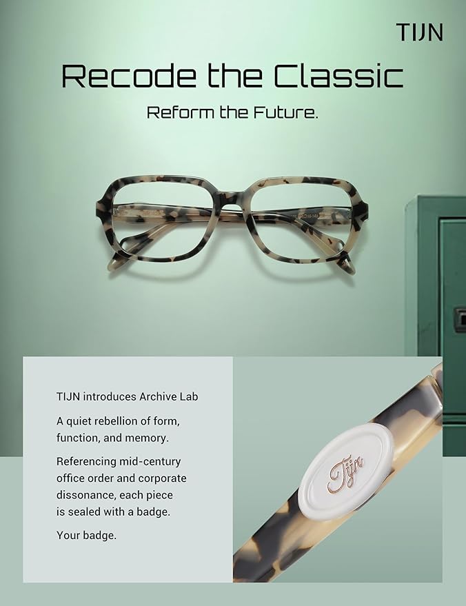 TIJN Vintage Inspired Blue Light Blocking Glasses, Modern Square Acetate Computer Screen Eye Glasses for Woman Men, AL01