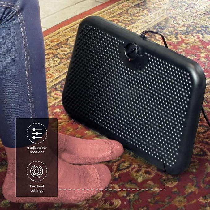 Toasty Toes Foot Warmer, Ergonomic Heated Footrest with 3 Adjustable Positions and 2 Heat Settings, Portable Space Heater, 105 Watts, Black, 12" x 18" x 5"