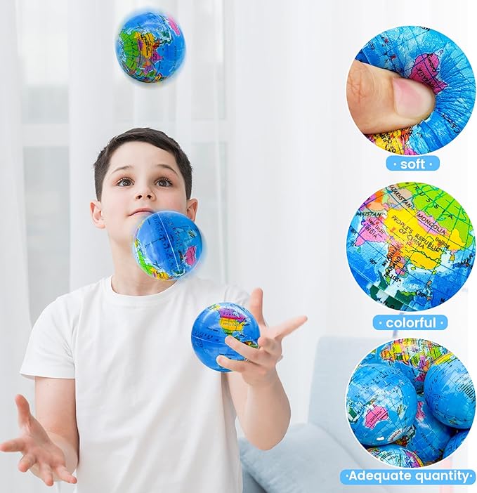 30PCS Globe Stress Ball,2.5Inch Earth Bouncy Ball, Foam Squeeze Balls,Earth Stress Balls Toy for Finger Toy School Supplies Adult Kids Children Party Favors Exchange Gifts