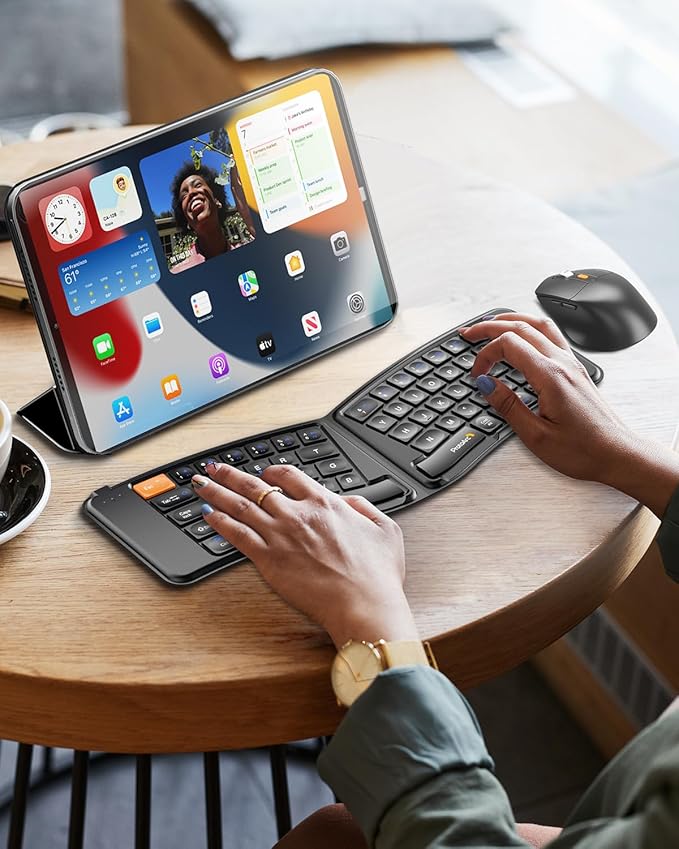 ProtoArc Ergonomic Foldable Keyboard Mouse, XKM03 Portable Folding Bluetooth Keyboard Mouse Combo for Business and Travel, Split Design, 3 Bluetooth, Rechargeable, for iPad, Tablet, iPhone, Laptop