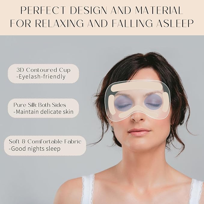 100% 22 Momme Mulberry Silk Sleep Mask, Eye Cover for Sleeping, Blackout 3D Sleep Masks for Lash Extensions with Adjustable Strap for Men and Women (Caramel)