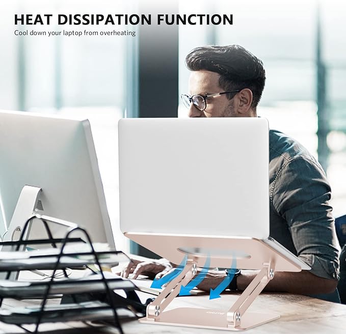 BoYata Laptop Stand, Adjustable Ergonomic Laptop Holder, Aluminium Alloy Notebook Stand Compatible for MacBook Pro/Air, Dell XPS, Lenovo, Samsung Laptops Up to 17 inches-Champagne Gold