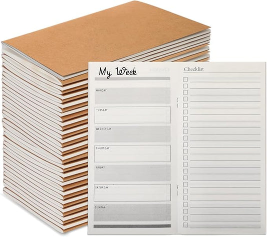 Qilery 50 Pcs 2025-2026 Daily Weekly Planner Bulk Christmas Employee Appreciation Gifts Small Pocket Journal to Do List Goals Notepad for Coworkers Teacher Students Team (Kraft Paper Color)