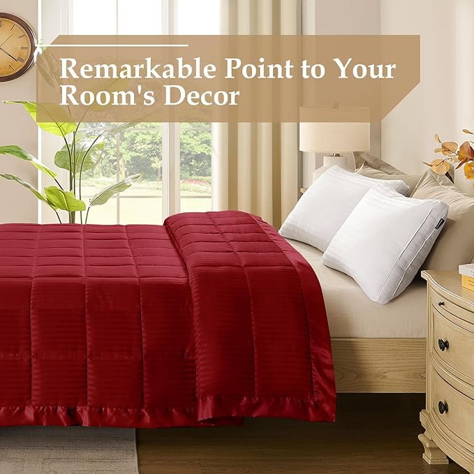downluxe Queen Size Blanket with Satin Trim, Lightweight Down Alternative Blankets Queen Size for All Season, Machine Washable (Red, 90x90 Inch)