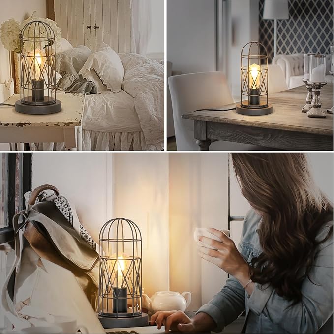 Small Industrial Lamp, Touch Control 3 Way Dimmable Table Lamp, Rustic Iron Steampunk Edison Lamp Vintage Nightstand Lamp Bedside Light for Bedroom Living Room, Corner, Hallway, LED Bulb Included