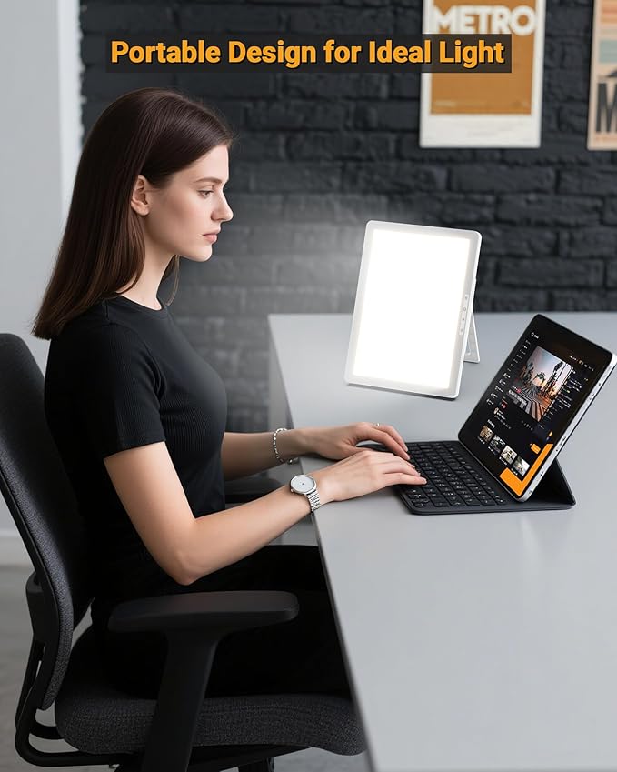 Light Therapy Lamp, 12000 Lux Full Spectrum 3 in 1 Therapy Lamps UV-Free LED Sunlight, Adjustable 10 Brightness 5 Color Modes, Timer, Height, Angle& Detachable Stand, White