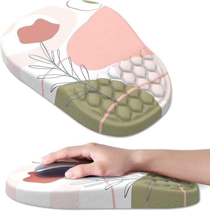 Ergonomic Mouse Pad Wrist Support, with Memory Foam & Non-Slip PU Base, Comfortable Massage Design Mouse Pad Relieve Wrist Fatigue&Pain, Suitable for Computer, Office and Home(03Rose)