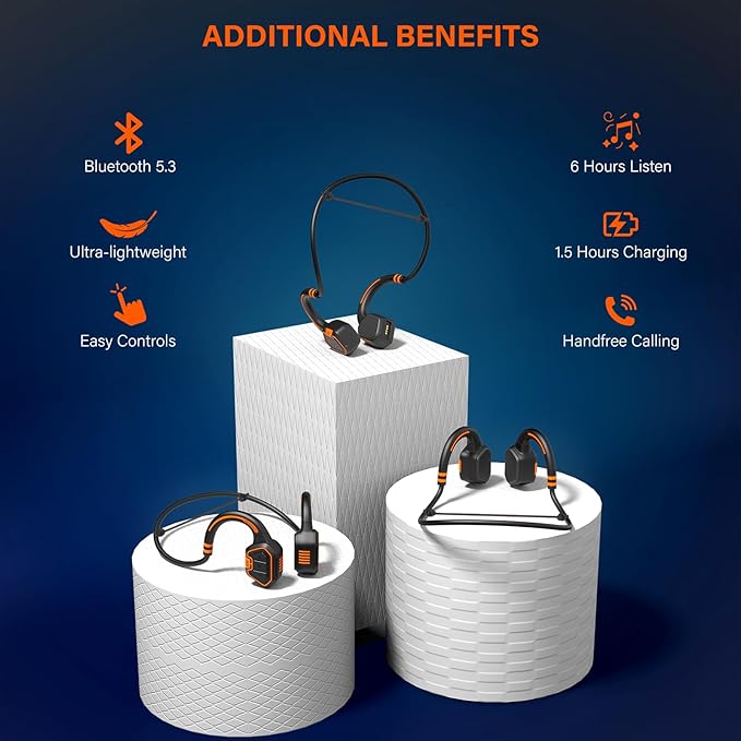 Bone Conduction Headphones Swimming Headphone - IP68 Waterproof Open Ear Headphones with MP3 Play 32G Memory Inductive Wireless Bluetooth Sports Headset for Running Swimming (Orange)