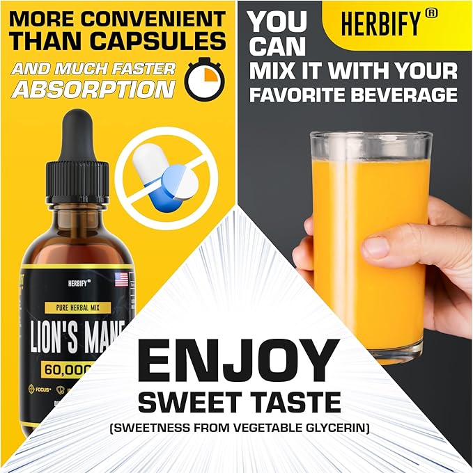 HERBIFY Lions Mane - Lions Mane Mushroom Supplement- Lions Mane Tincture - Immune Support - Lions Mane Tincture for Memory, Focus & Clarity - Daily Mushroom Supplement - 2 Fl oz 2 Pack