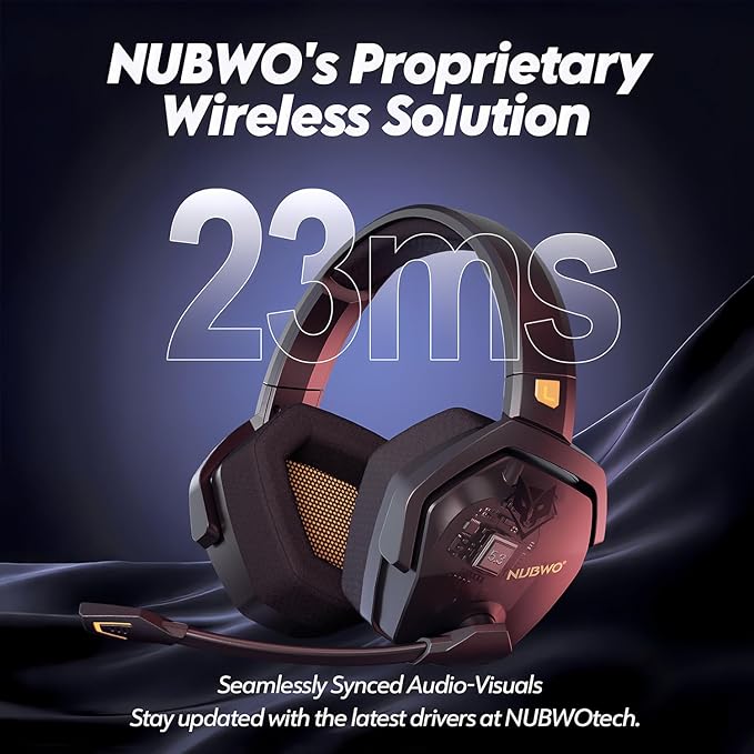 NUBWO Wireless Gaming Headset with Mic for Ps5 Ps4 PC, Zero Interference, 100-Hour Battery All-Day Play, 23ms Sync for Fortnite & Call of Duty/FPS Gamers, Triple Mode All Devices Compatible - Orange