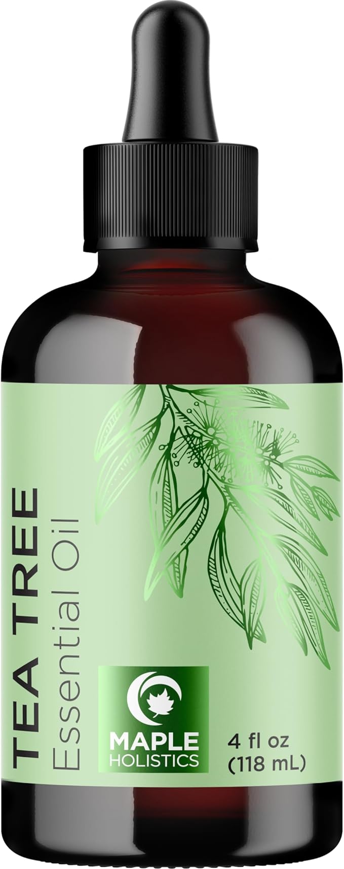 Pure Tea Tree Oil for Hair Skin and Nails - 100% Pure Undiluted Tea Tree Essential Oil with Dropper for Topical Uses Aromatherapy Diffusing and Home and Beauty DIYs - Vegan and Cruelty Free (4 Fl Oz)