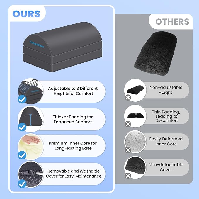 Foot Rest for Under Desk at Work, Gaming Accessories Foot Stool with 3 Adjustable Heights & Washable Cover, Comfortable Office Desk Accessories, Footrest for Office, Home and Car (Gray)