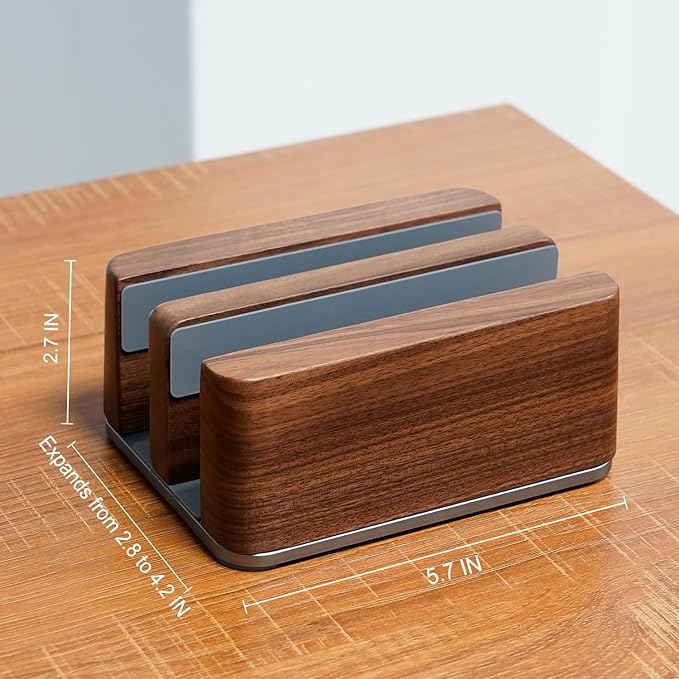 GEVO Vertical Laptop Stand for Desk - Laptop Holder for MacBook and Other Laptops - Wooden Office Desk Accessories