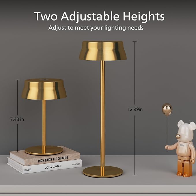 Philips Cordless Table Lamp, Portable Outdoor LED Desk Light,Rechargeable Battery Operated, 2 Adjustable Height, Touch Control & 3 Color Stepless Dimming, Waterproof Lamps for Restaurant/Bedroom