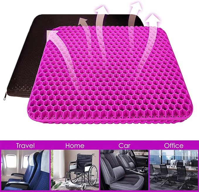 Gel Seat Cushion, Office Seat Cushion Chair Pads for Office Home Car Wheelchair Long Trips - Extra Thick Gel Cushion for Pressure Sores, Tailbone, Back, Sciatica Pain Relief (Extra Thick, Violet)