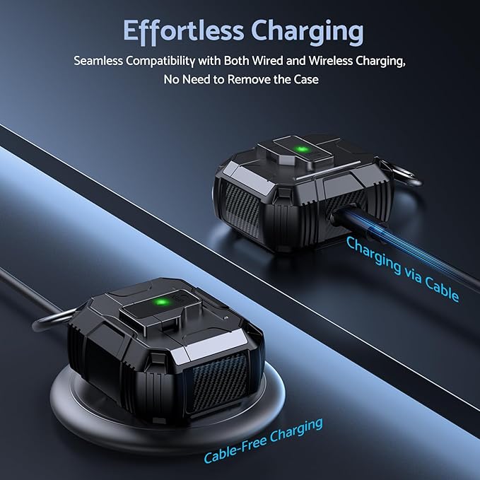 DASFOND Armor Earphone Cover Case for Airpods 4 Generation, Military Grade Full Body Shockproof Protection Hard Case, Support Wireless Charging with Keychain, Magnetic Lid, Front LED Visible, Black