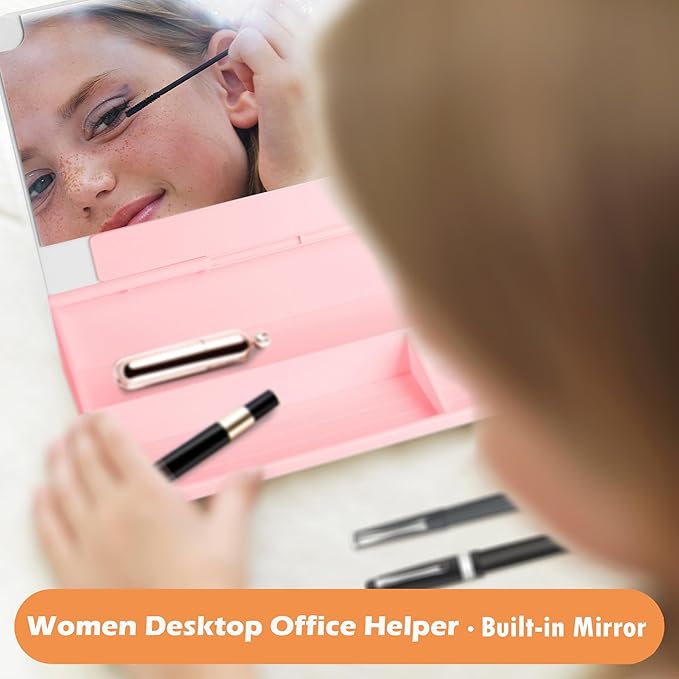 SELEAD Desktop Glass Whiteboard with Wireless Charger Station and Mirror, Desk Dry Erase Board Computer Pad Keyboard Stand with Organizer for Home, School, Office Accessories for Women, Pink