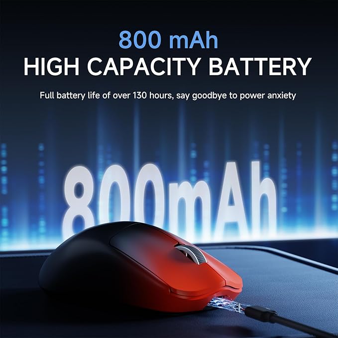 X23Pro Wireless Gaming Mouse, 2.4G/BT5.0/USB-C Esports Gaming Mouse, 800mAh Lightweight Mouse Gaming, 12000 DPI Wireless Mouse with 6 Programmable Buttons, for Laptop/PC/Mac, Black-red