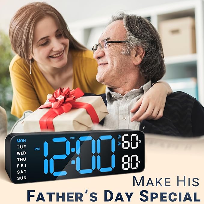 10" Digital Wall Clock: Dual Alarm Wall Mount Decor Clock for Living Room Classroom Office Desk, House Warming Gifts New Home Decor, Gift for Mom Dad Seniors Teen Blue