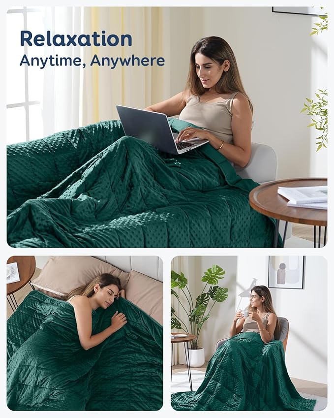 Kivik Minky Dot Weighted Blanket for Adults, 15 lbs Breathable Heavy Throw Blankets, Ultra Soft Cooling Weighted Comforter, Machine Washable, 48"x72" Twin, Dark Green