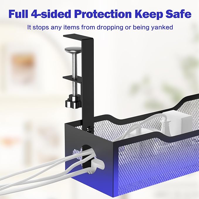 Under Desk Cable Management Tray 25.12", Extra Large Cable Management No Drill, Extended Cord Organizer with Adjustable Clamps, Black