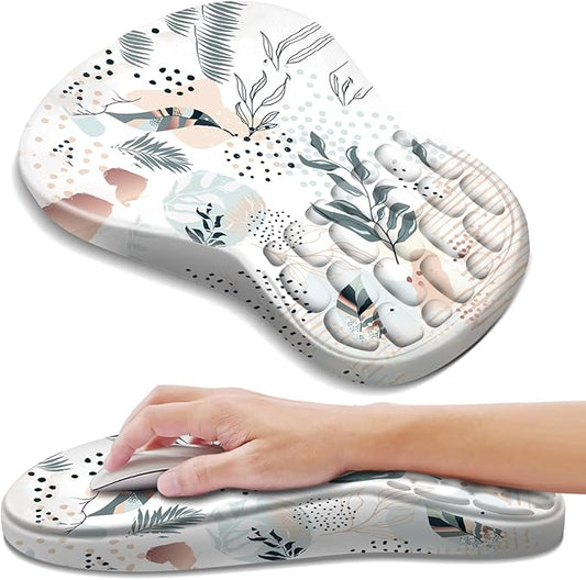 Ergonomic Mouse Pad with Wrist Rest Support, Mousepad with Comfortable Memory Foam Wrist Rest and Non-Slip PU Base for Pain Relief, Computer, Laptop, Office, Home (Boho Leaves)