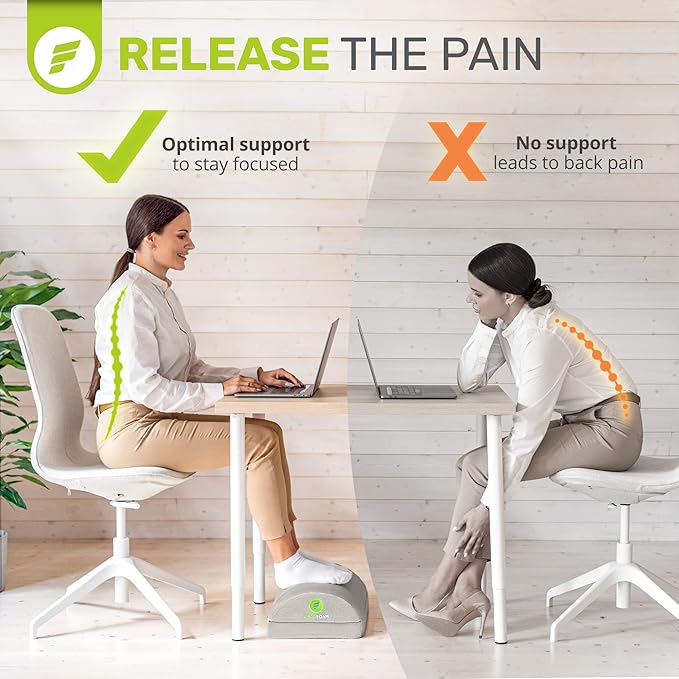 ErgoFoam Foot Rest for Under Desk at Work - Chiropractor Endorsed 2in1 Adjustable Premium Under Desk Footrest - Ergonomic Desk Foot Rest with High-Density Compression-Resistant Velvet Soft Foam (Grey)