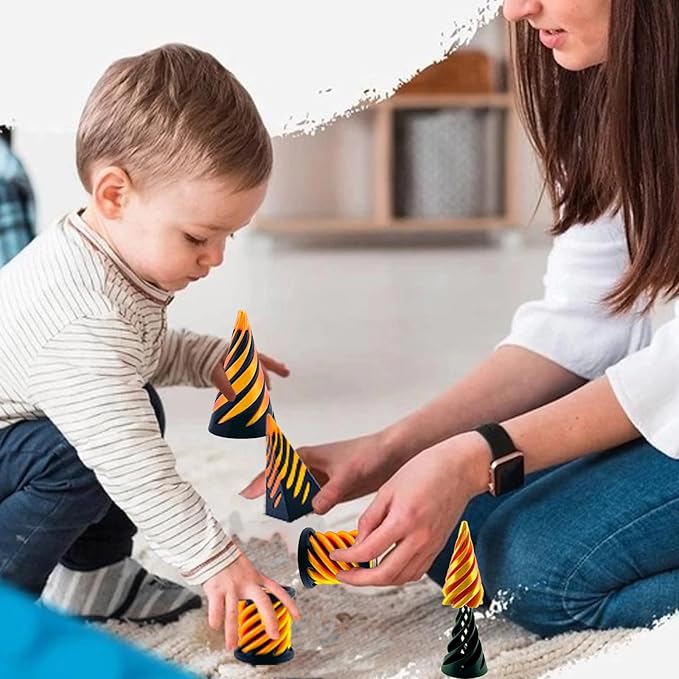 6 Pack Spiral Cone Fidget Toys - 3D Printed Spiral Cone & Pyramid Passthrough Sculpture for Stress & Anxiety Relief (Colour)